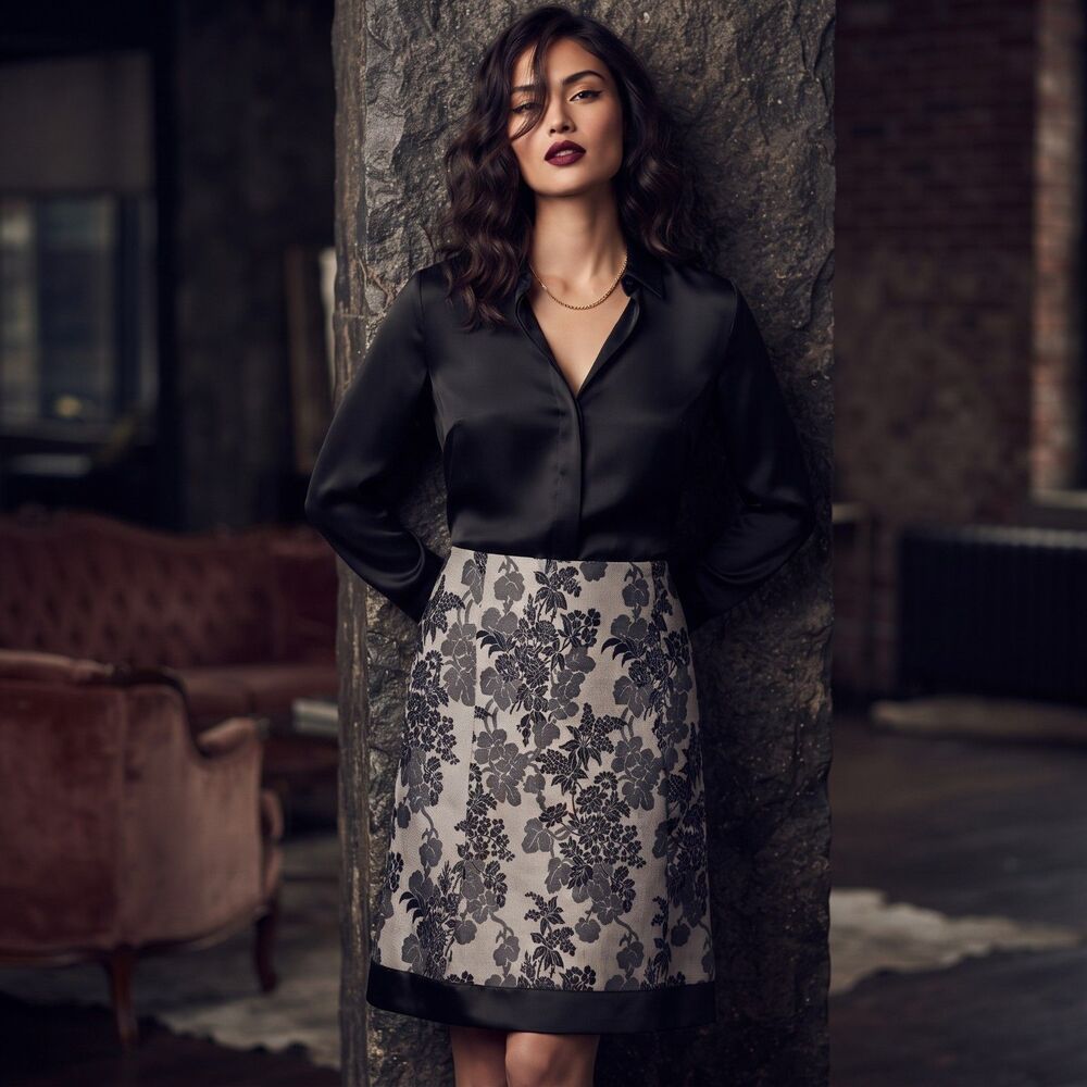 Ann Taylor Size L Floral Jacquard Flare Midi Skirt Office Siren Whimsigoth